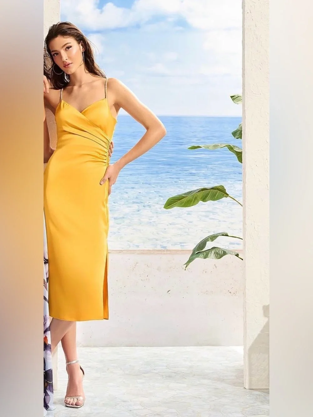 Satin Midi Dress with Jewel Trim Straps - Small - Picture 3 of 6